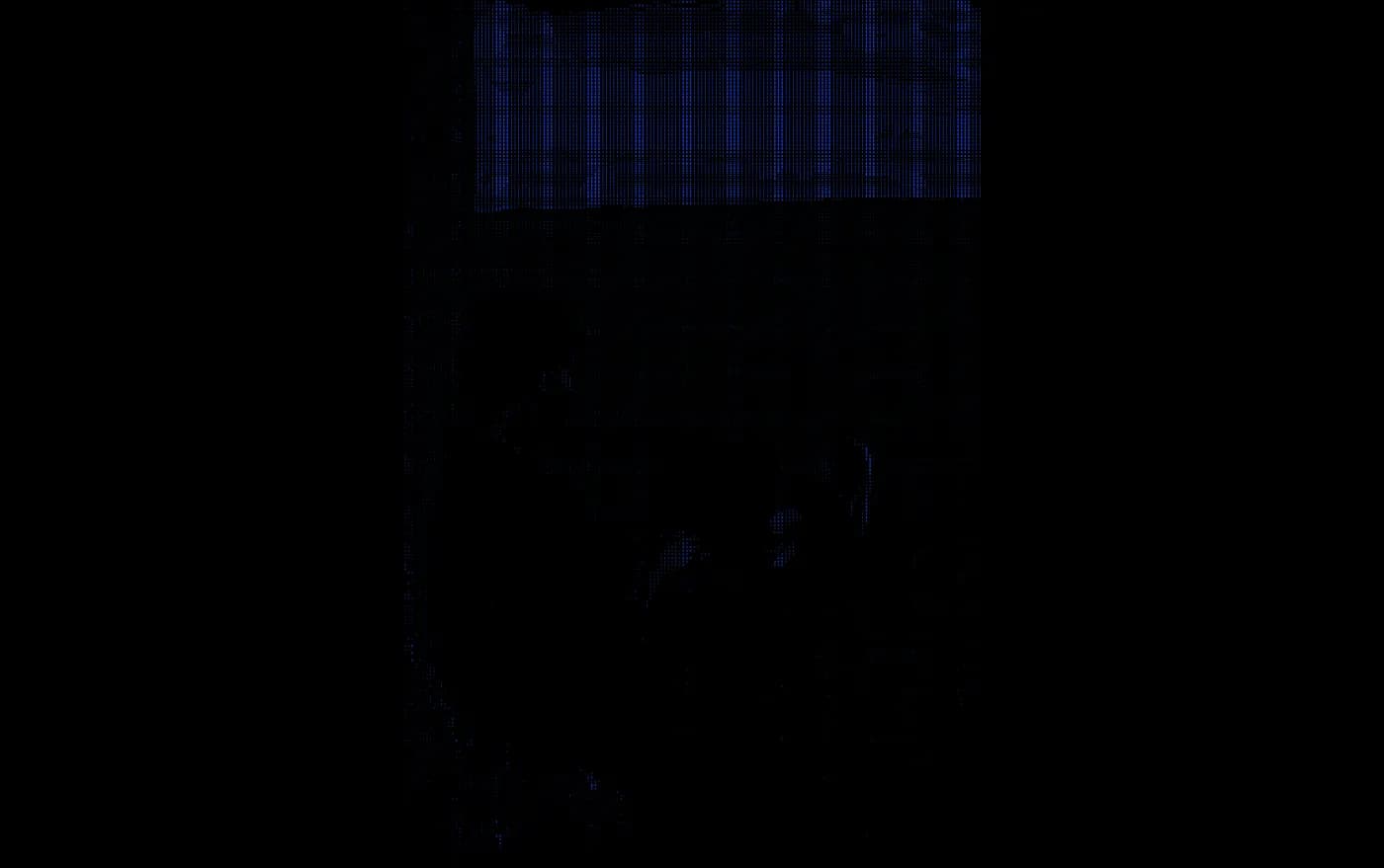 Dark shader study rendered as a blue particle field