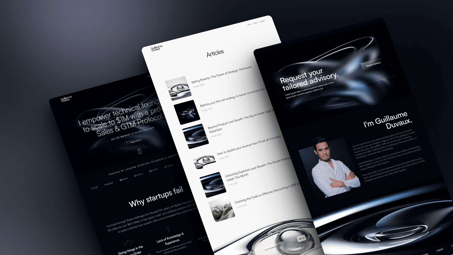 Guillaume Duvaux advisory website compositions in black and white