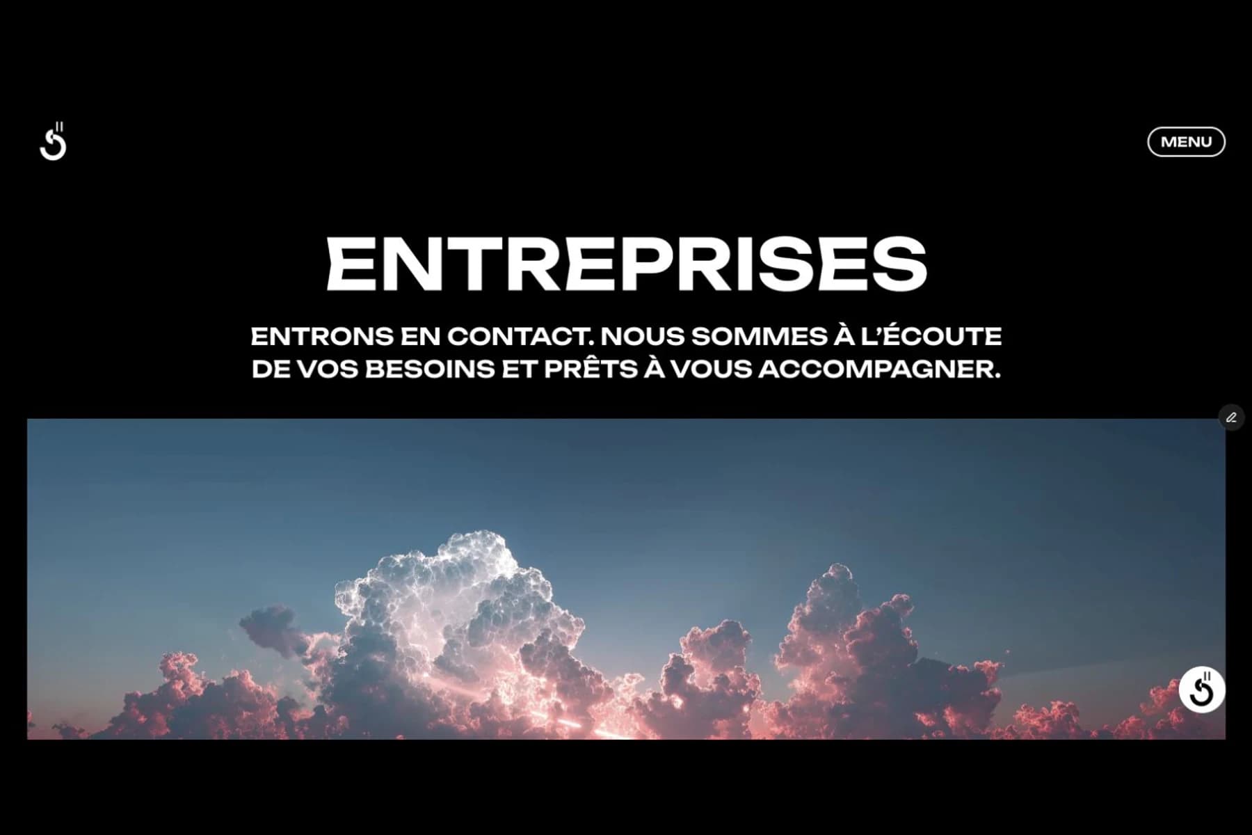 SMÖKE entreprises page with editorial typography over cloud artwork