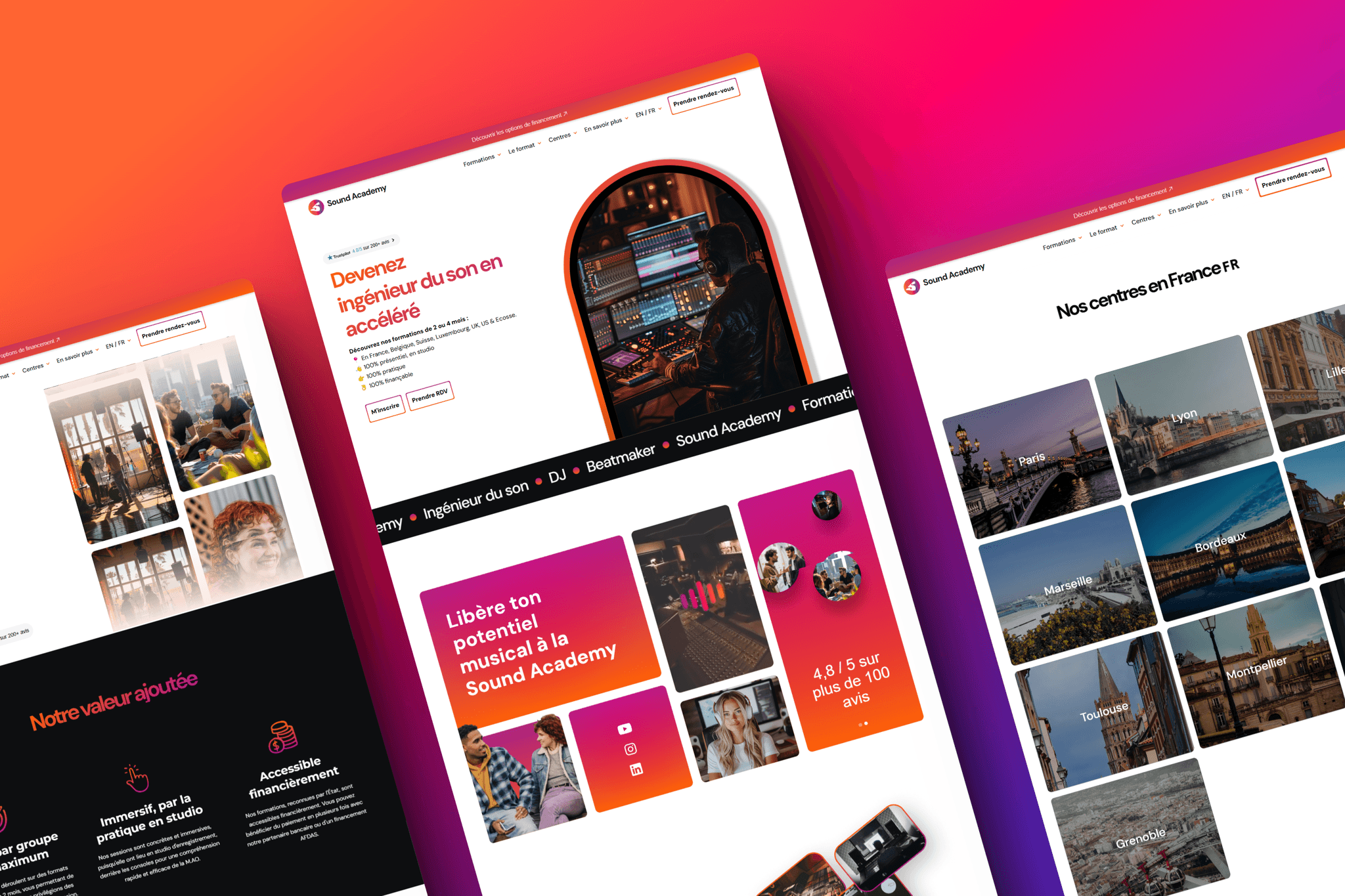 Sound Academy website compositions for audio training programs