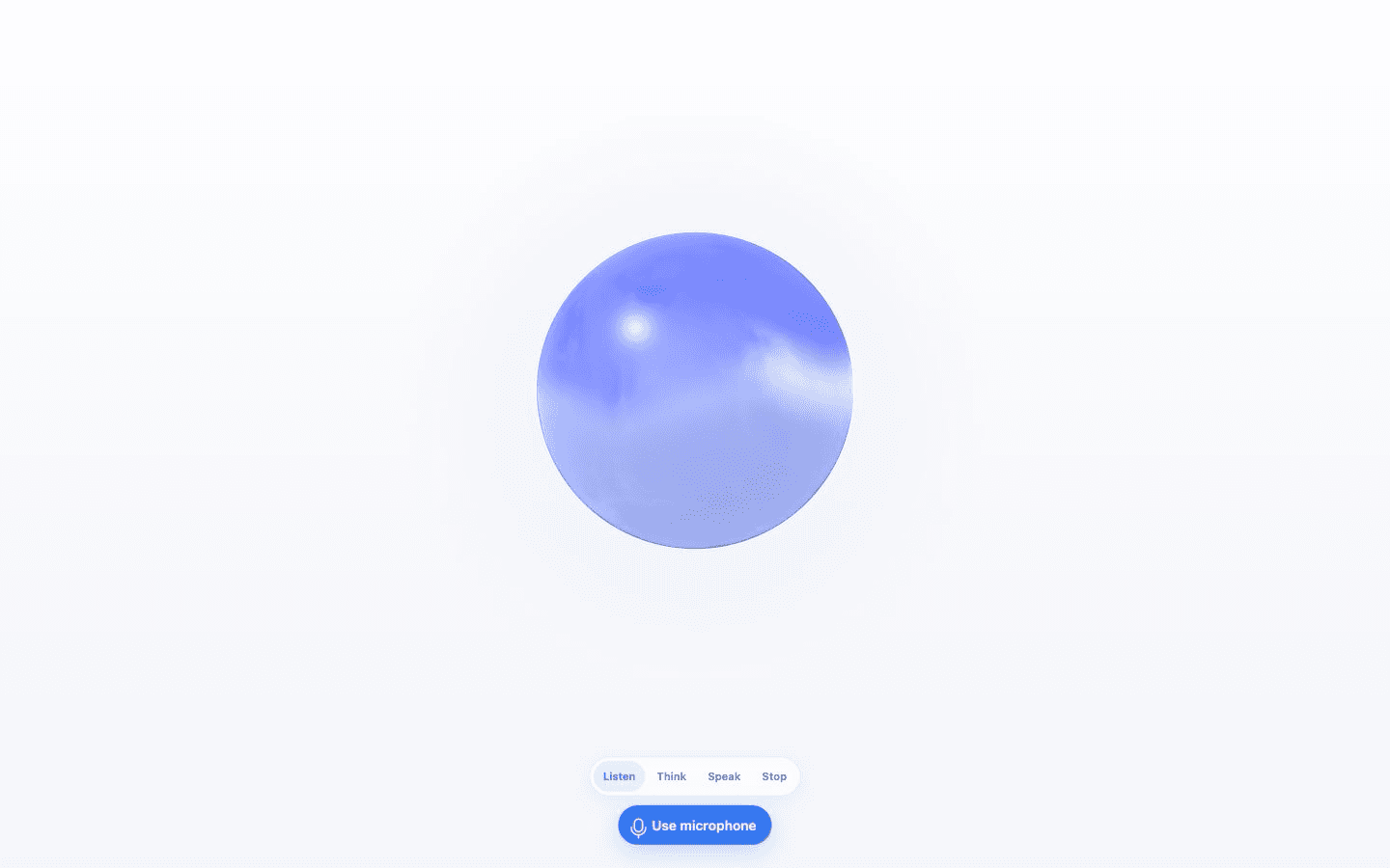A soft blue cloud volume inside a glass orb with voice-state controls