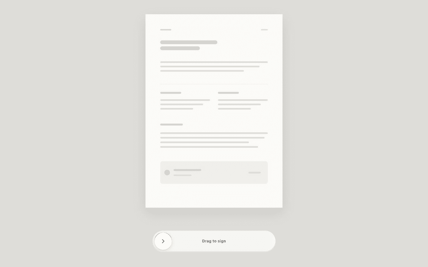 A neutral placeholder document above the floating Drag to sign control