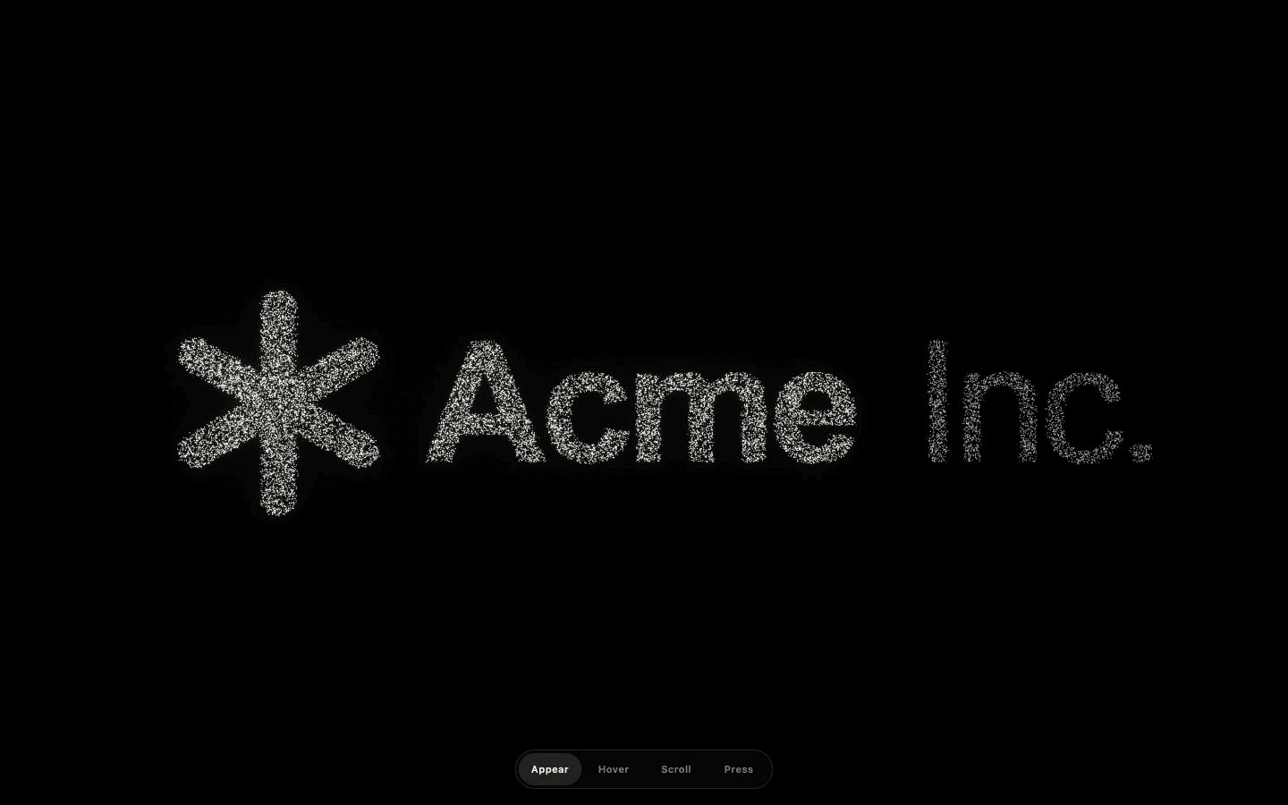 A luminous particle field forming the neutral Acme Inc. wordmark on black